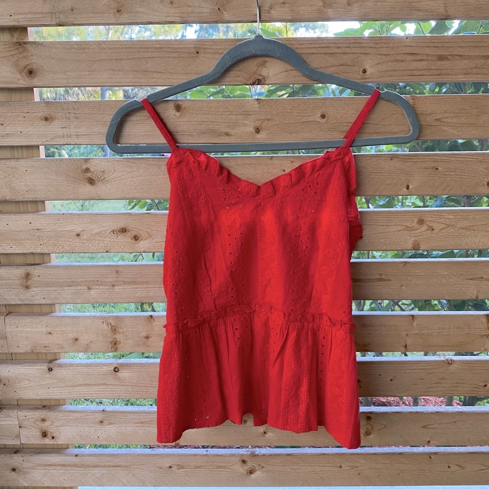 Vibrant Red Eyelet Top